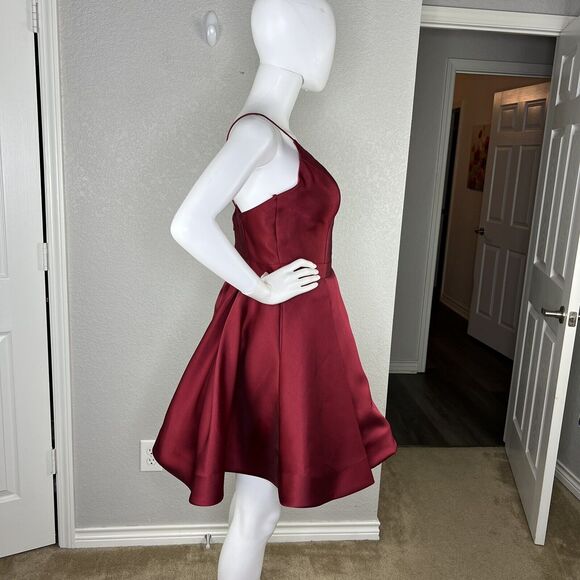 Jovani Size 10 Sleeveless Pleated Fit and Flare Mini Dress Maroon Dark Red - Picture 5 of 6